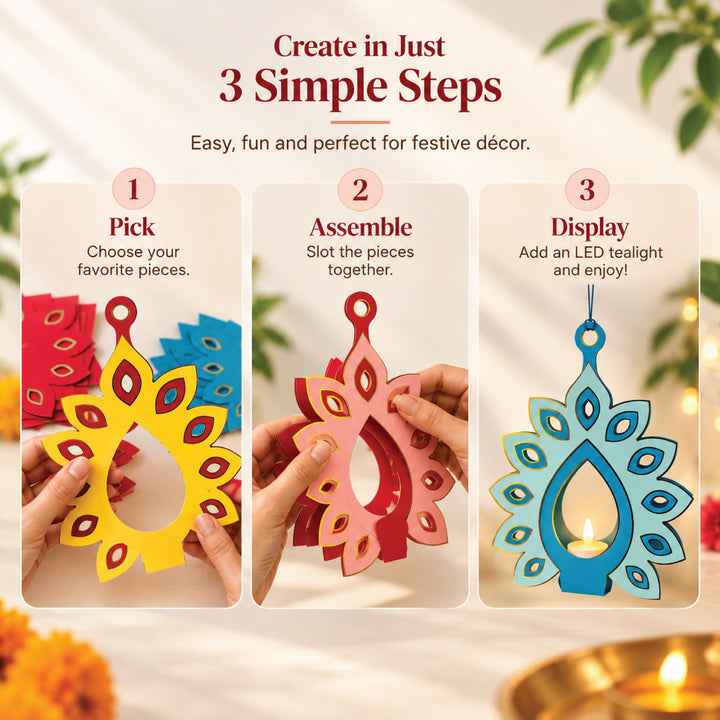 DIY Peacock Diya Holder Kit – Makes 10 Festive Diwali Decorations
