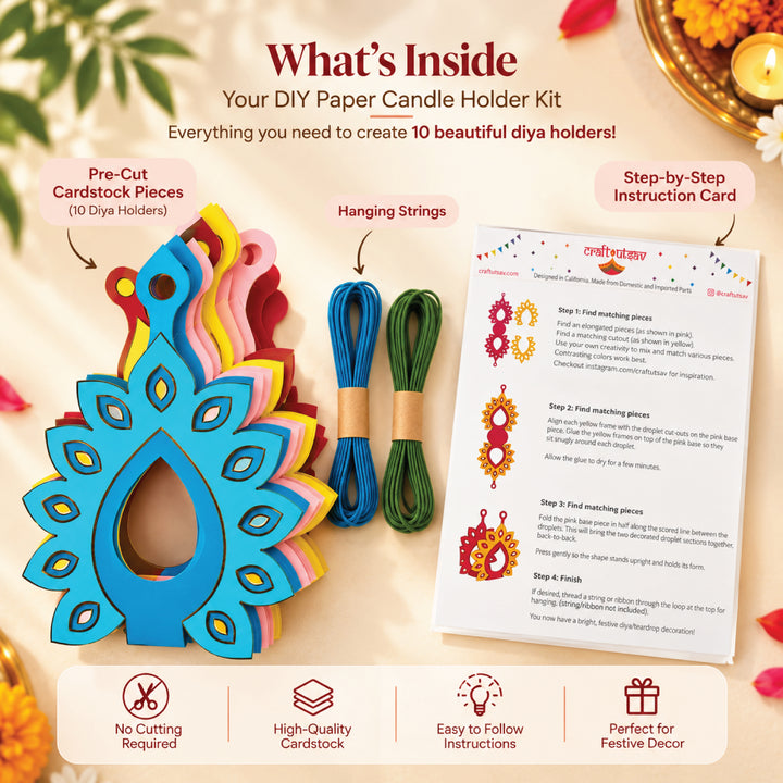 DIY Peacock Diya Holder Kit – Makes 10 Festive Diwali Decorations