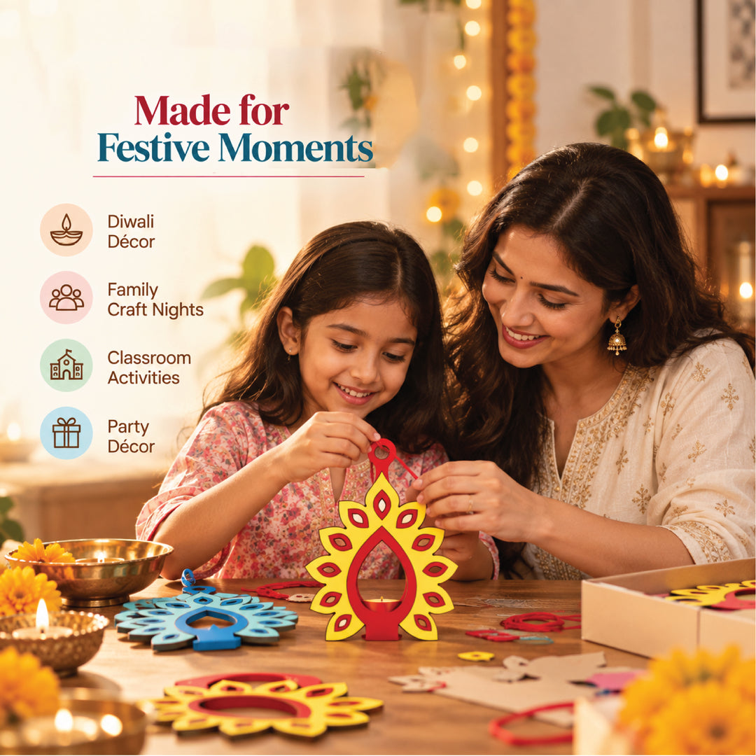 DIY Peacock Diya Holder Kit – Makes 10 Festive Diwali Decorations
