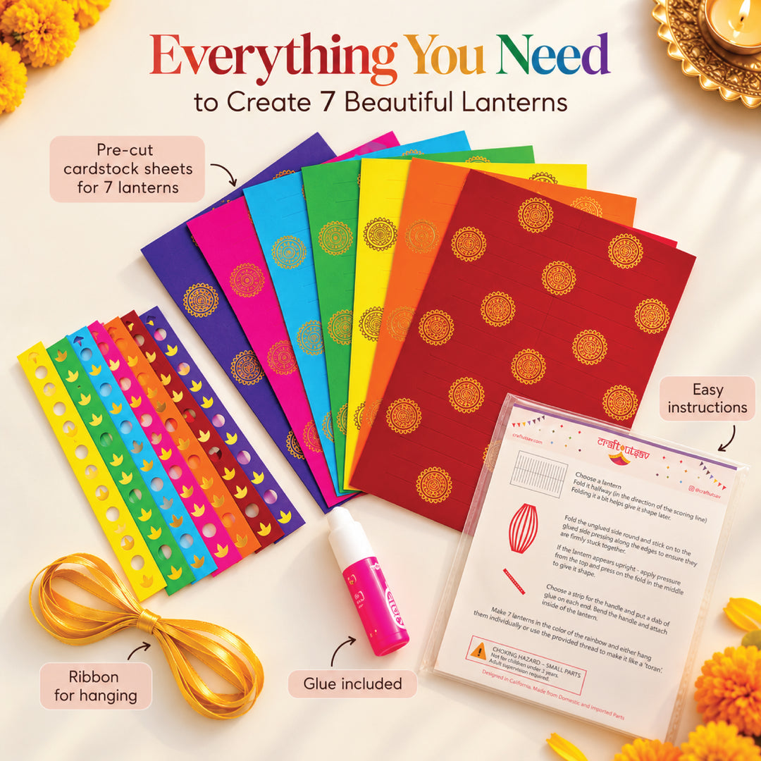 DIY Rainbow Diwali Lantern Kit for Kids – Makes 7 Colorful Lanterns