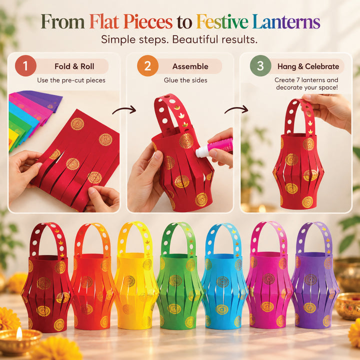 DIY Rainbow Diwali Lantern Kit for Kids – Makes 7 Colorful Lanterns