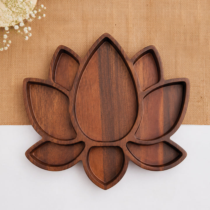 Lotus Shaped Acacia Wood Serving Board | Indian Home Decor, 14x11 Inches