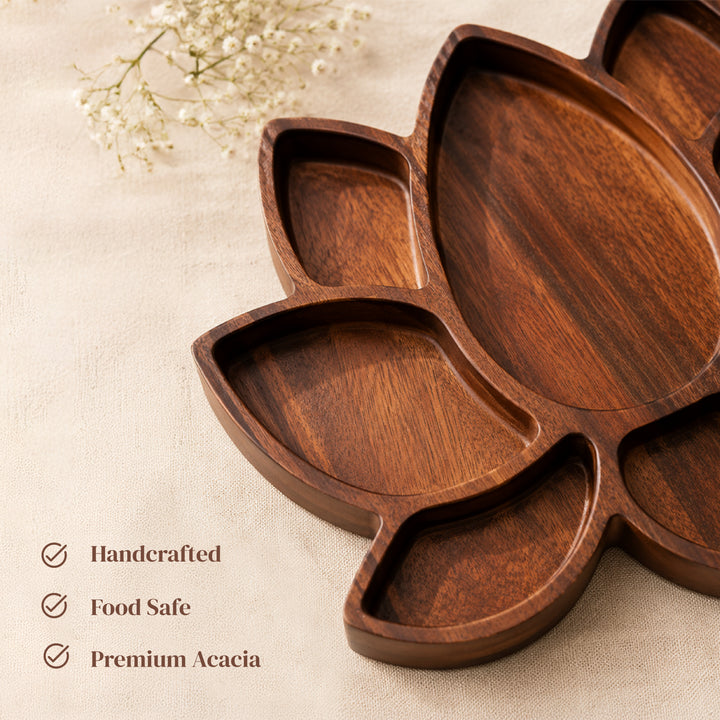 Lotus Shaped Acacia Wood Serving Board | Indian Home Decor, 14x11 Inches