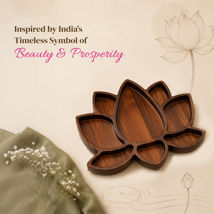 Lotus Shaped Acacia Wood Serving Board | Indian Home Decor, 14x11 Inches