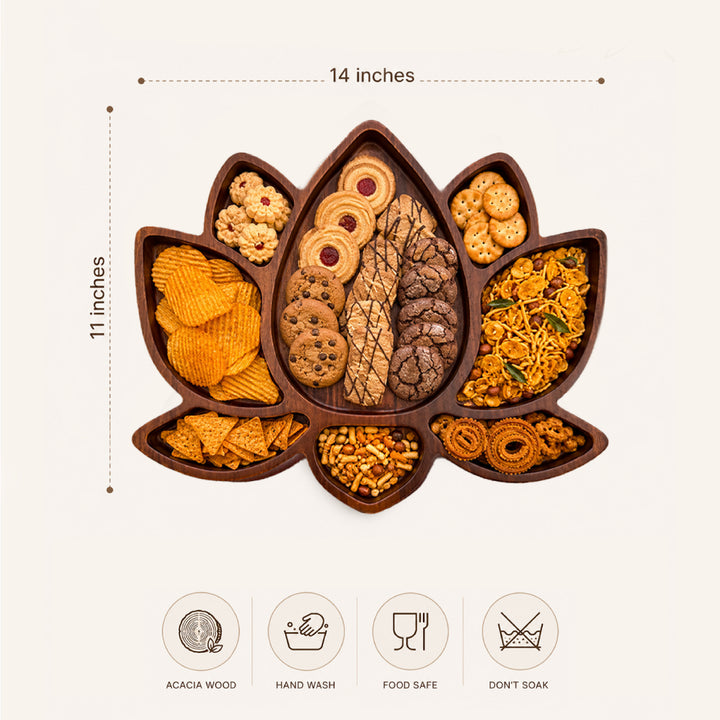 Lotus Shaped Acacia Wood Serving Board | Indian Home Decor, 14x11 Inches
