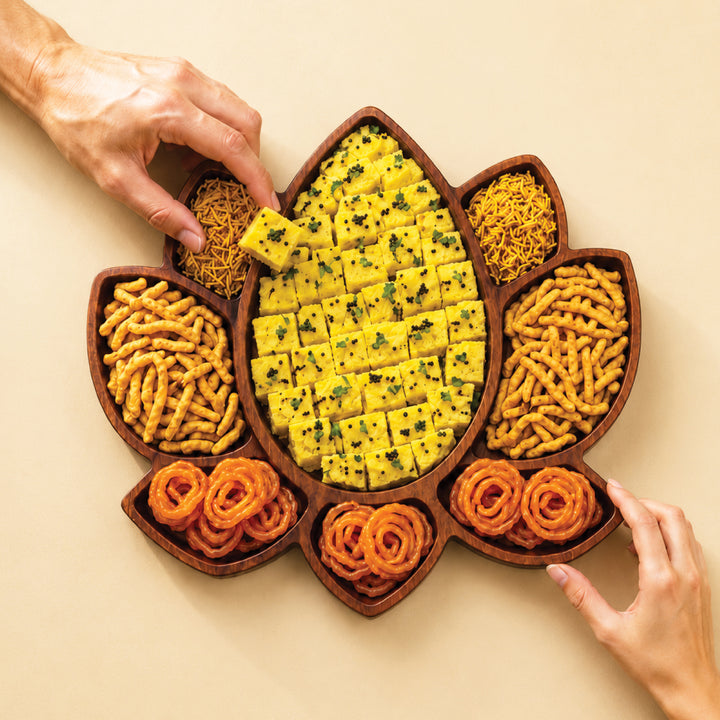 Lotus Shaped Acacia Wood Serving Board | Indian Home Decor, 14x11 Inches