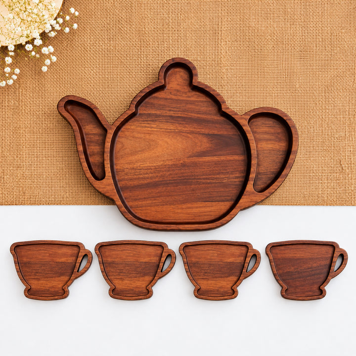 PRE-ORDER : Teapot Shaped Wooden Serving Board with 4 Coasters