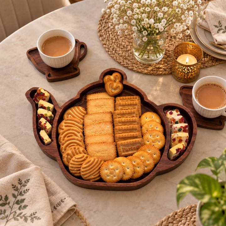 PRE-ORDER : Teapot Shaped Wooden Serving Board with 4 Coasters