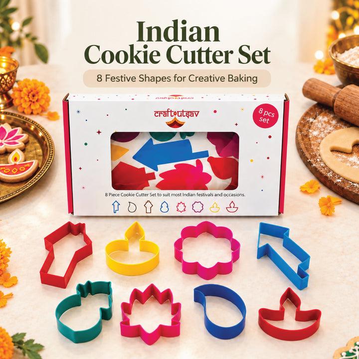 Diwali Cookie Cutter Set, 8 PCS Stainless steel Diya, Lantern, Fireworks, Mandala, Paisley, Lotus, Kalash. Biscuit Pastry Fondant Stencil