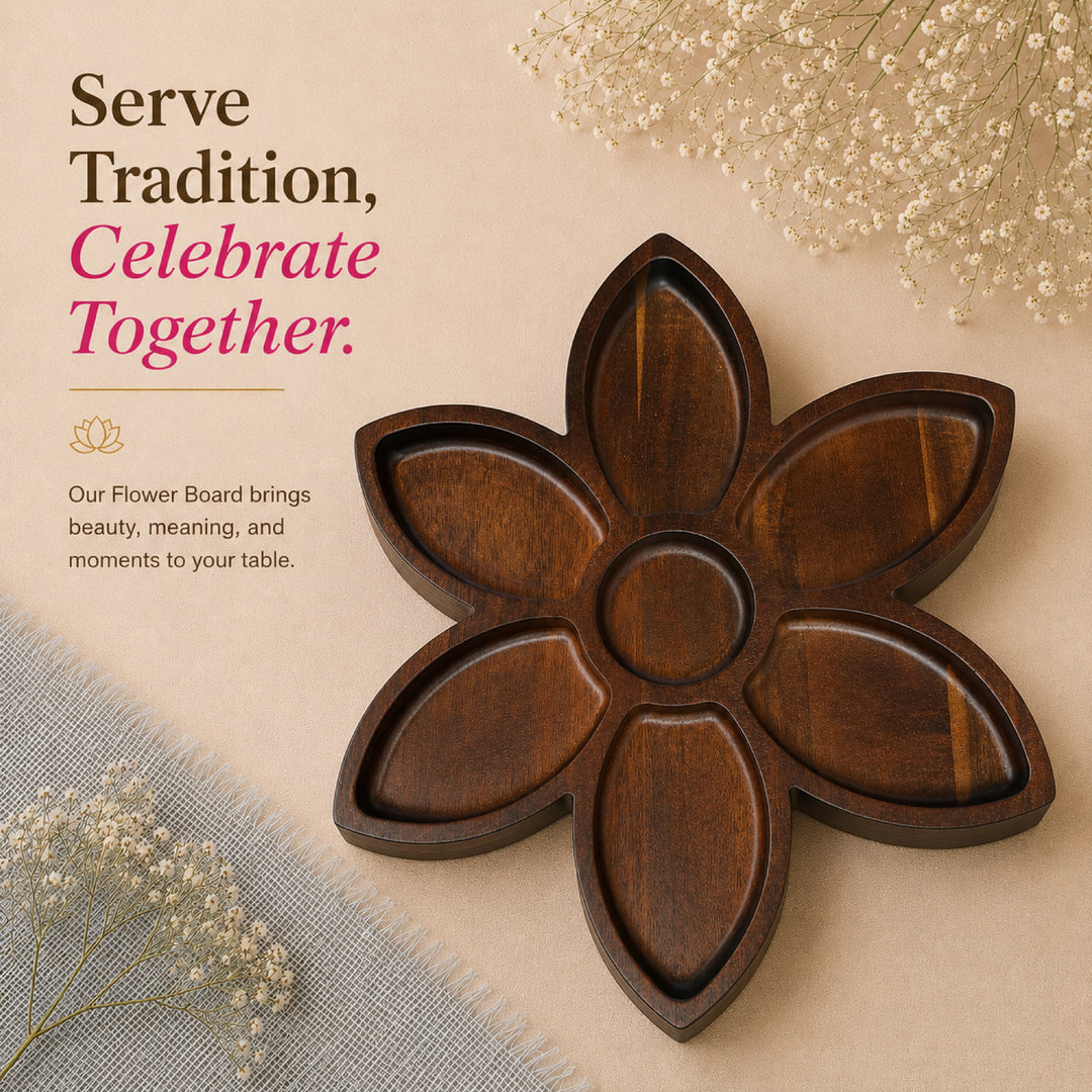 Flower Shaped Acacia Wood Serving Board | 14 x 12 inches | Pre-Order Ships Sep 30th