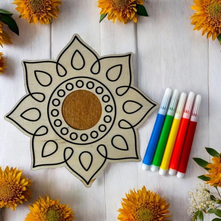 Diwali Rangoli Wood Coloring Kit with Tea Light Holder