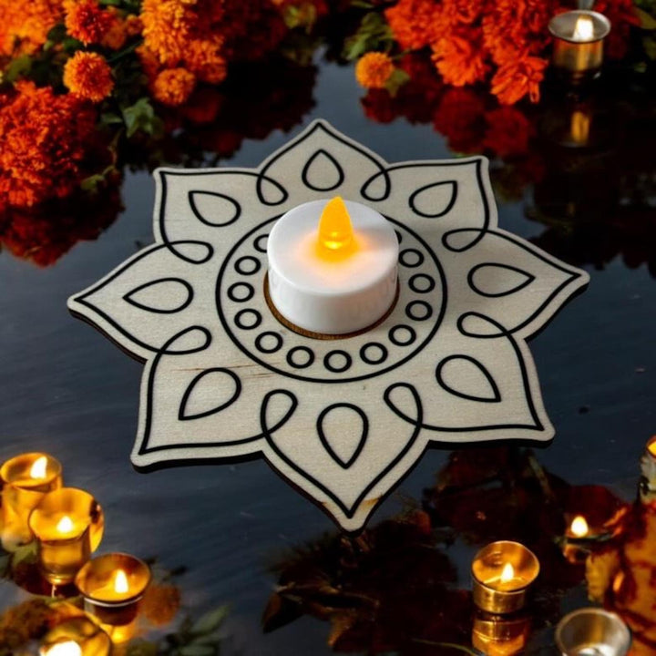 Diwali Rangoli Wood Coloring Kit with Tea Light Holder