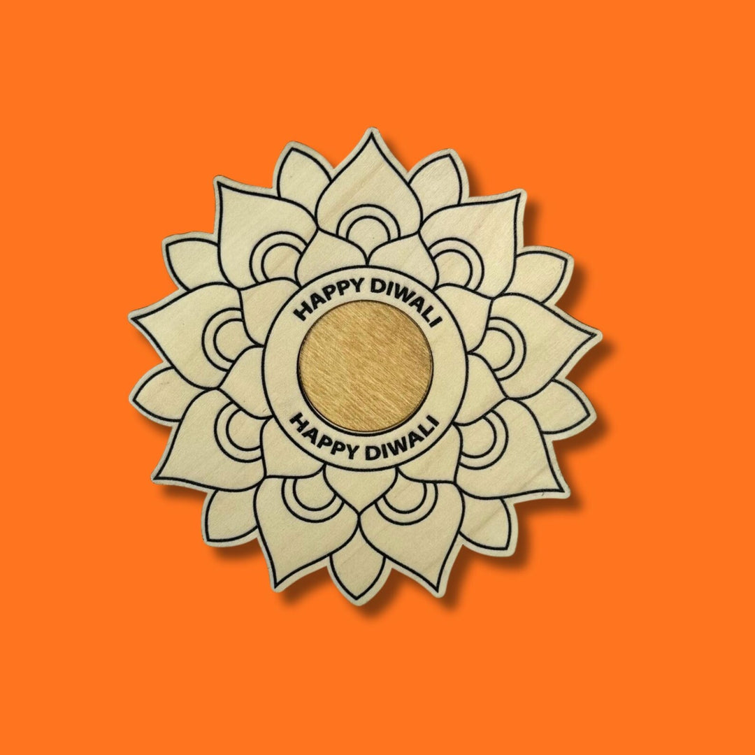 Happy Diwali Rangoli Wood Coloring Kit with Tea Light Holder