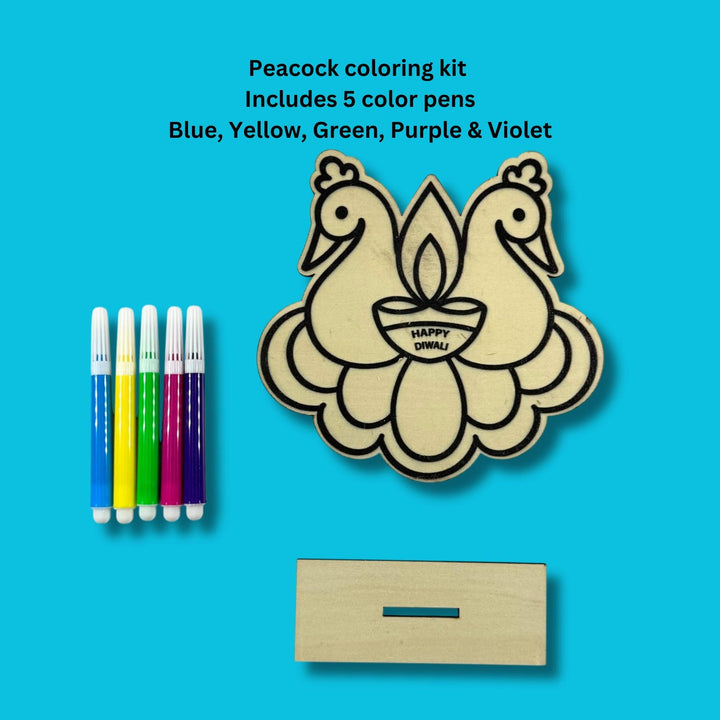 Happy Diwali Peacock Wood Coloring Kit