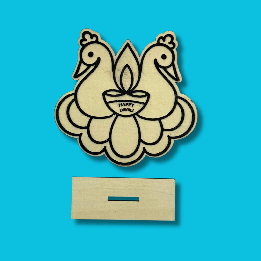 Happy Diwali Peacock Wood Coloring Kit