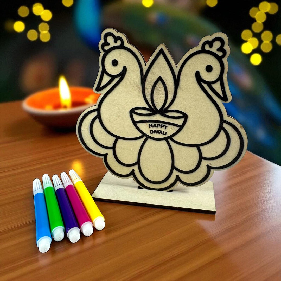 Happy Diwali Peacock Wood Coloring Kit