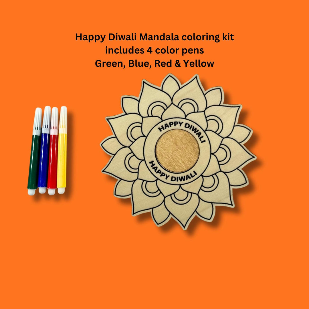 Happy Diwali Rangoli Wood Coloring Kit with Tea Light Holder