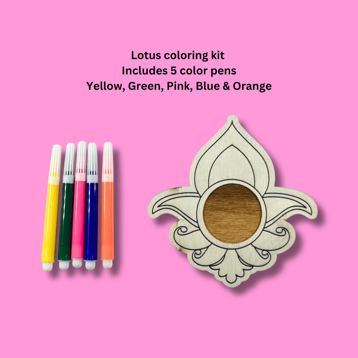 Lotus Wood Coloring Kit with Tea Light Holder