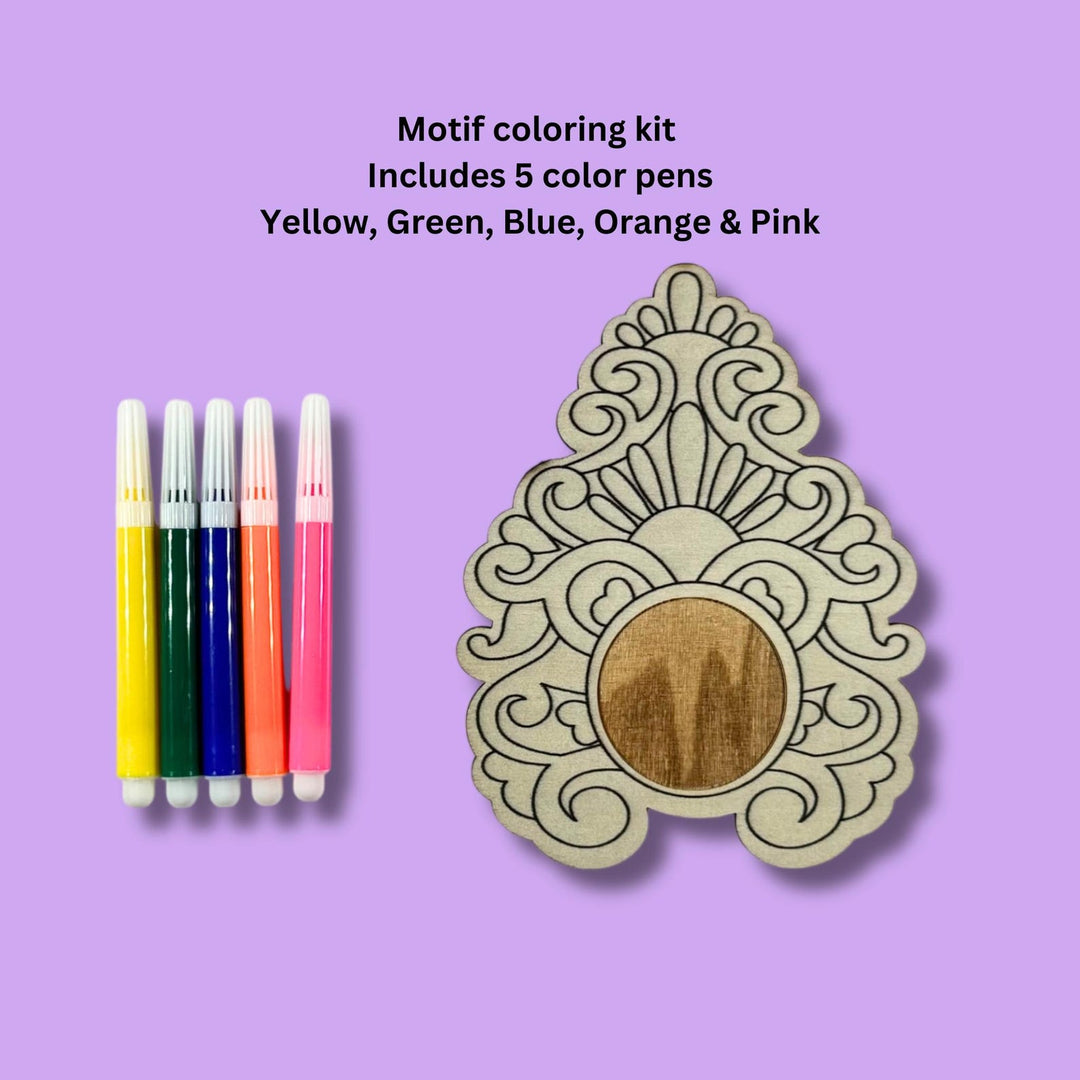 Peacock Motif Wood Coloring Kit