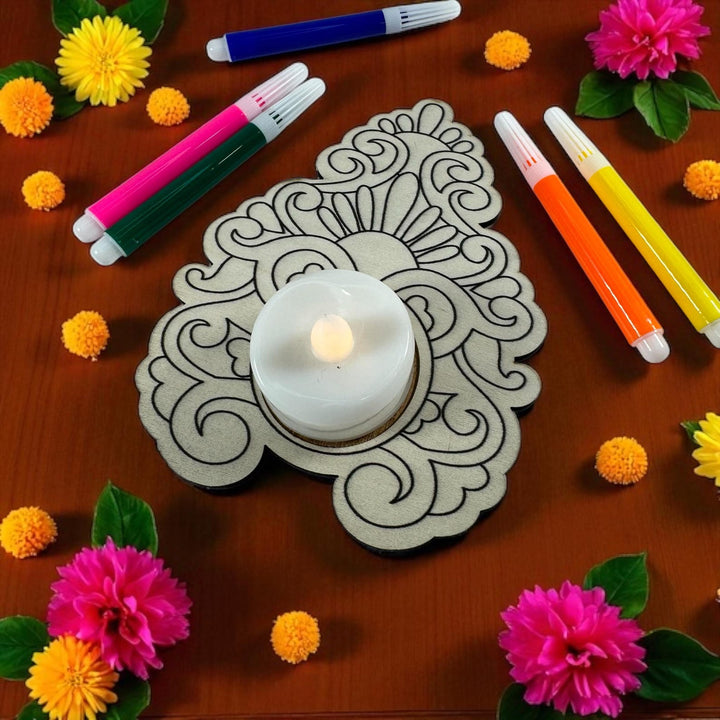 Peacock Motif Wood Coloring Kit