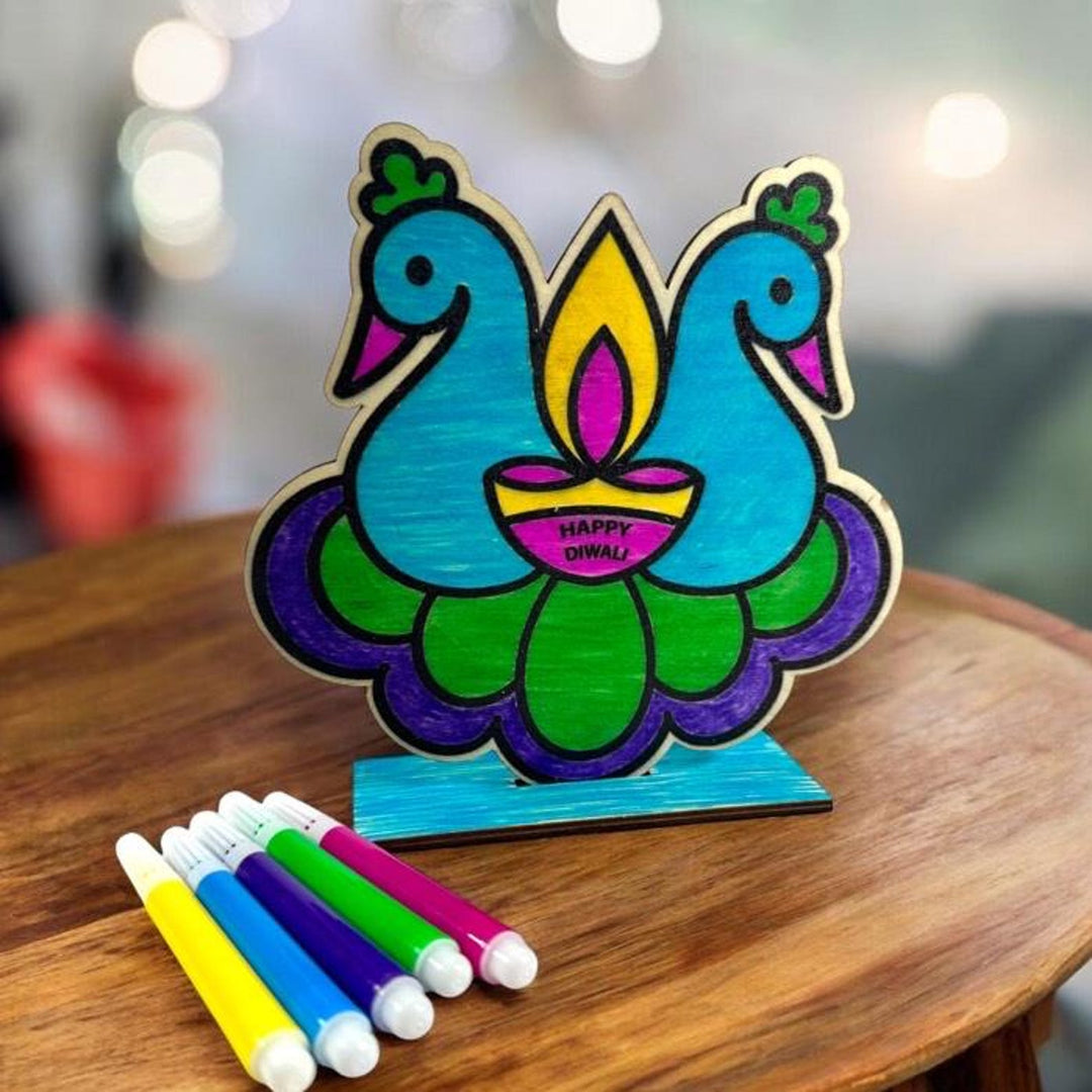 Happy Diwali Peacock Wood Coloring Kit