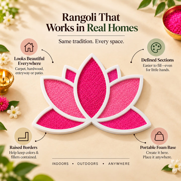 Mess Free Lotus Rangoli Mat | Reusable Diwali Rangoli Kit for Kids &amp;amp; Adults
