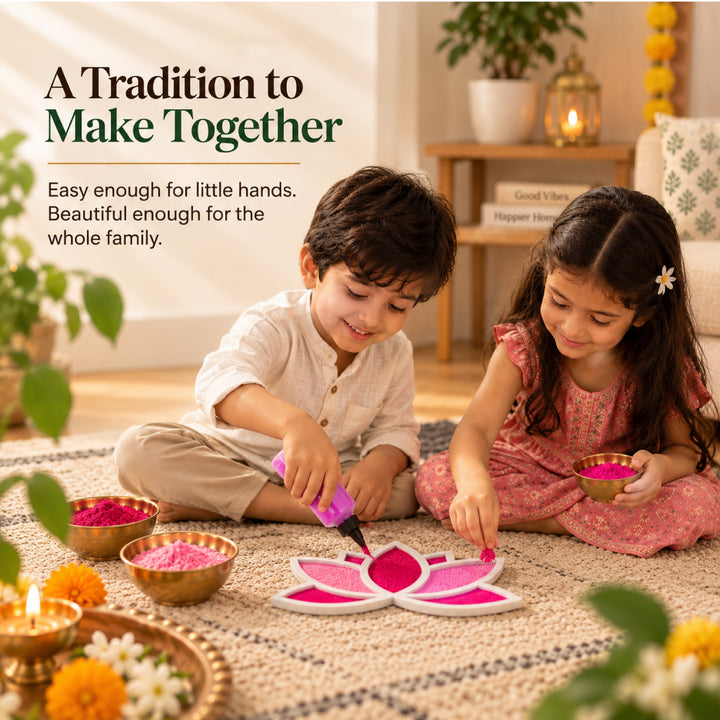 Mess Free Lotus Rangoli Mat | Reusable Diwali Rangoli Kit for Kids &amp;amp; Adults