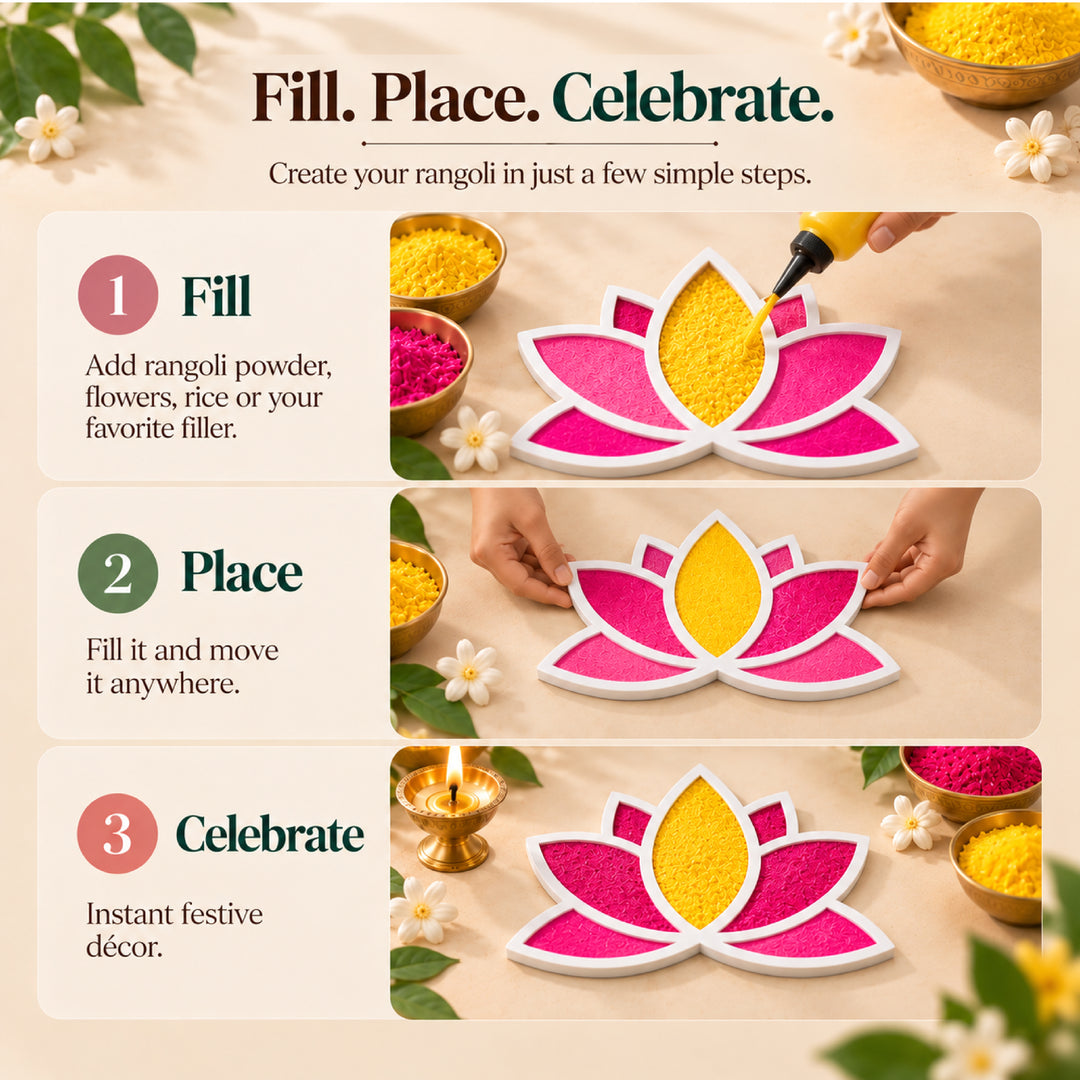 Mess Free Lotus Rangoli Mat | Reusable Diwali Rangoli Kit for Kids &amp;amp; Adults
