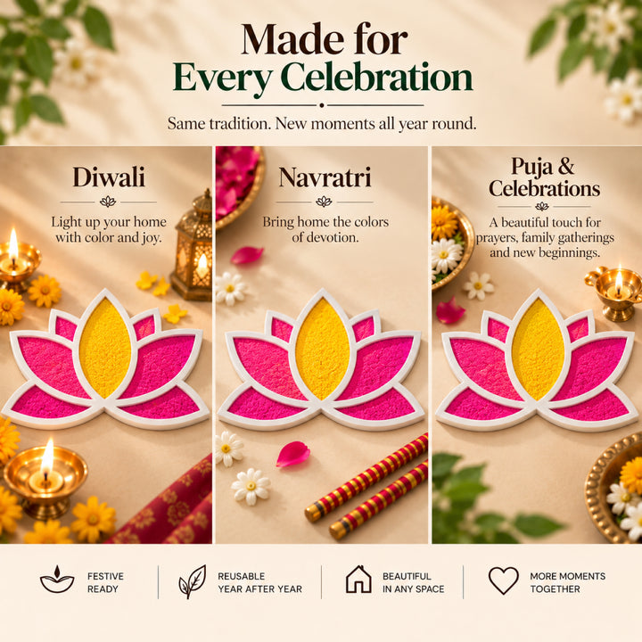 Mess Free Lotus Rangoli Mat | Reusable Diwali Rangoli Kit for Kids &amp;amp; Adults