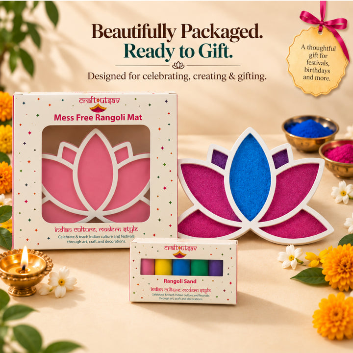 Mess Free Lotus Rangoli Mat | Reusable Diwali Rangoli Kit for Kids &amp;amp; Adults