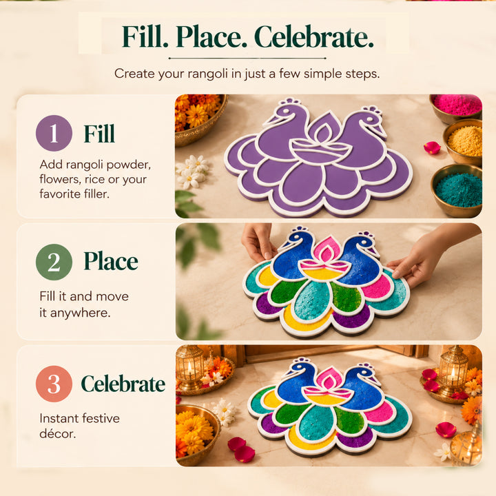 Peacock Diwali Rangoli Mat (Set of 2)
