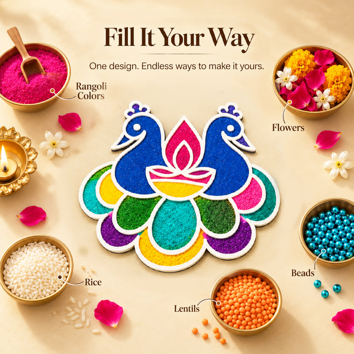 Peacock Diwali Rangoli Mat (Set of 2)