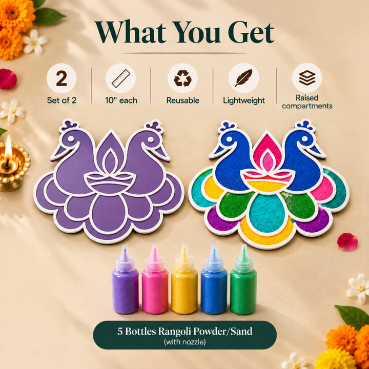 Peacock Diwali Rangoli Mat (Set of 2)