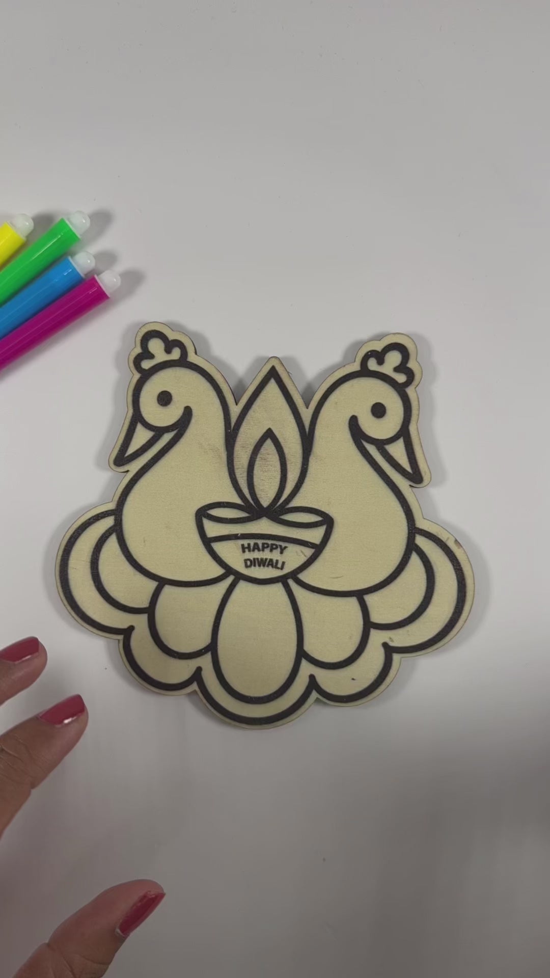 Happy Diwali Peacock Wood Coloring Kit