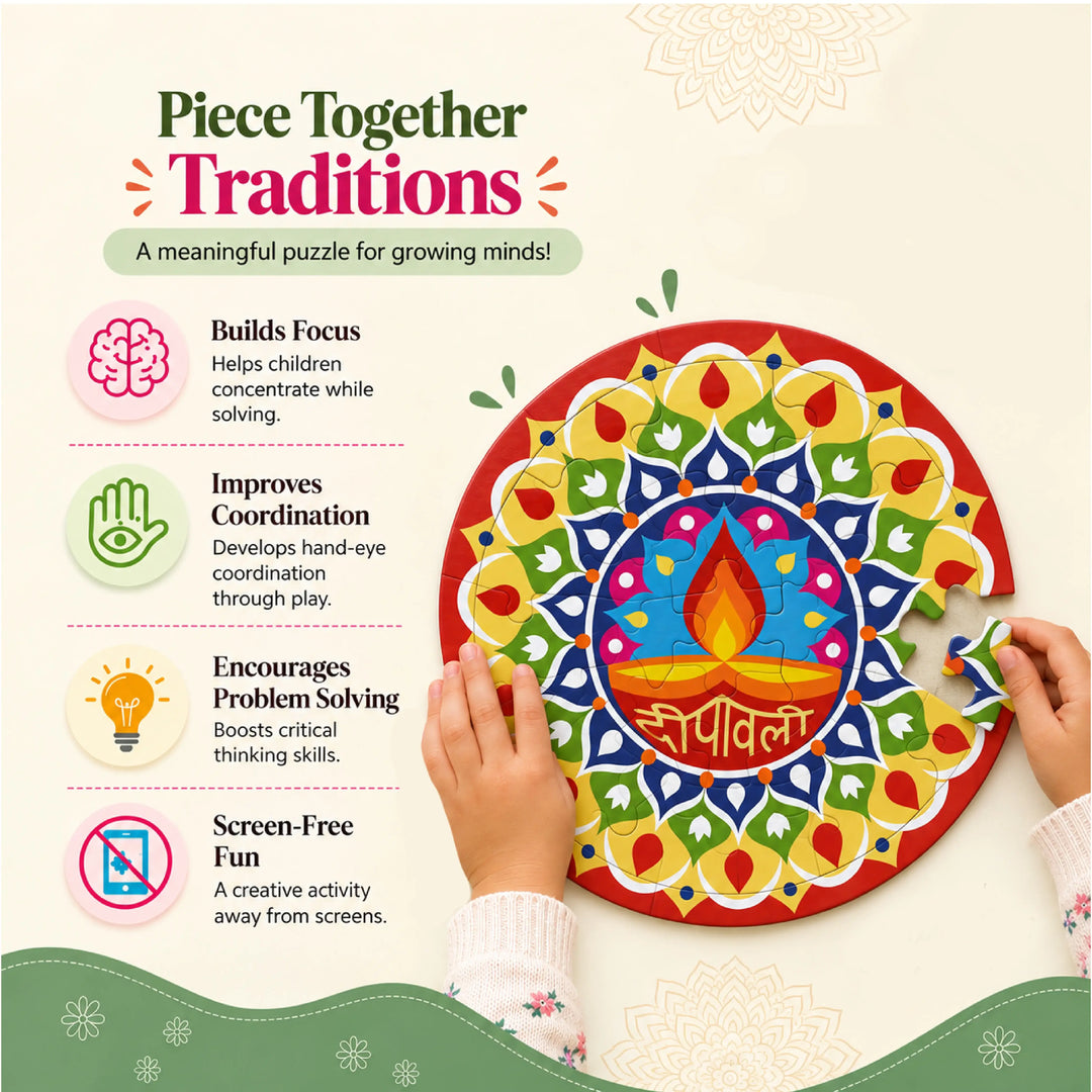 Rangoli Diya Diwali Jigsaw Puzzle - 8 inches | 40 pieces | 6+ years | Diwali Kids Party Activity/Favor