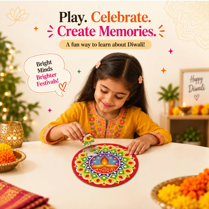 Rangoli Diya Diwali Jigsaw Puzzle - 8 inches | 40 pieces | 6+ years | Diwali Kids Party Activity/Favor