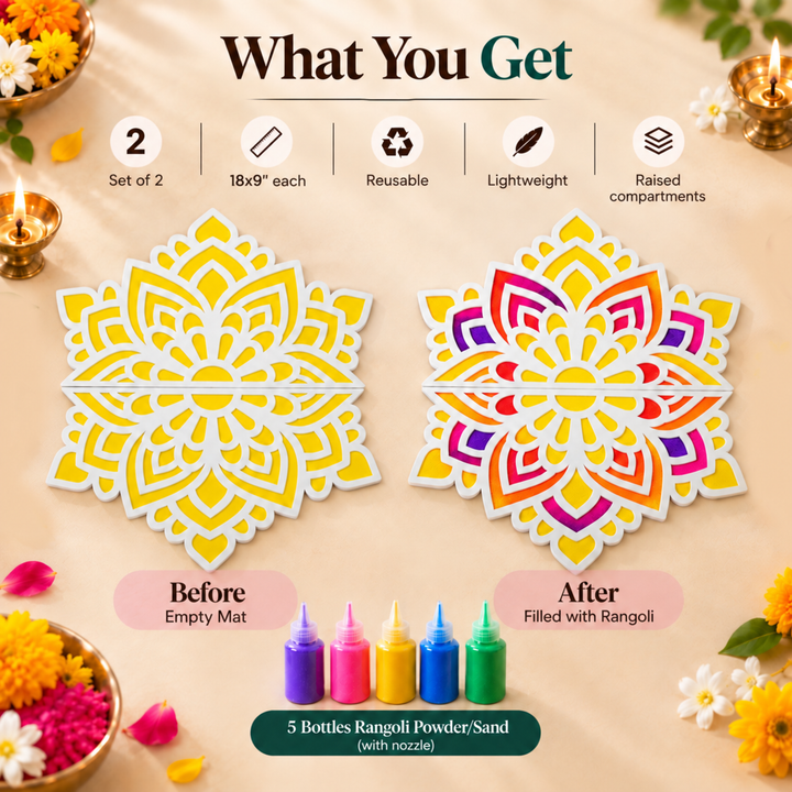 Large Flower Rangoli Mat (Set of 2)
