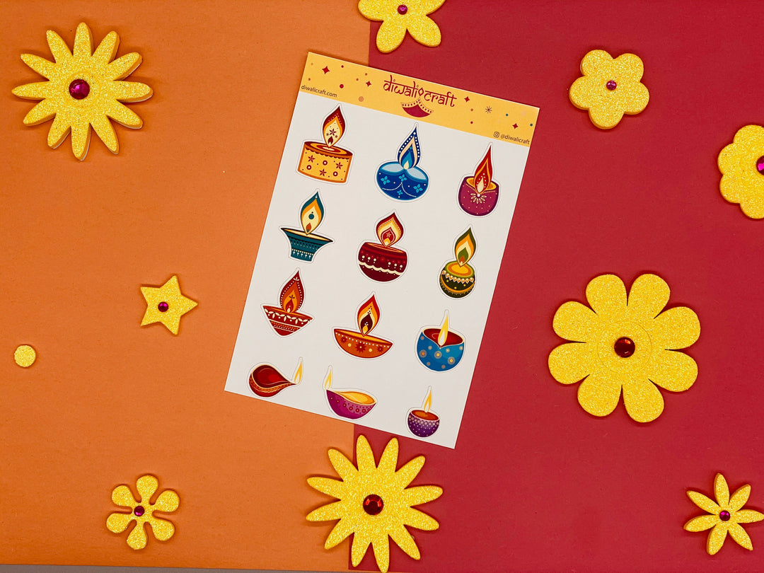 Diwali Stickers - Diya Lamp - 12 stickers on 1 sticker sheet