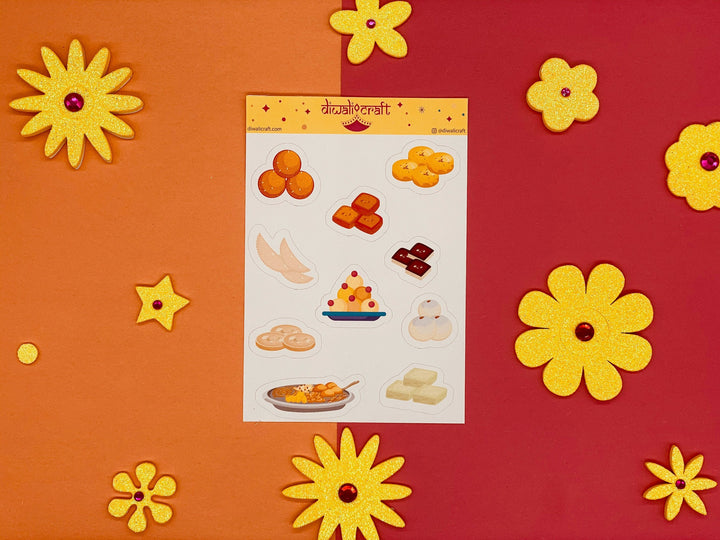Diwali Stickers - Indian Sweets - 10 stickers on 1 sticker sheet