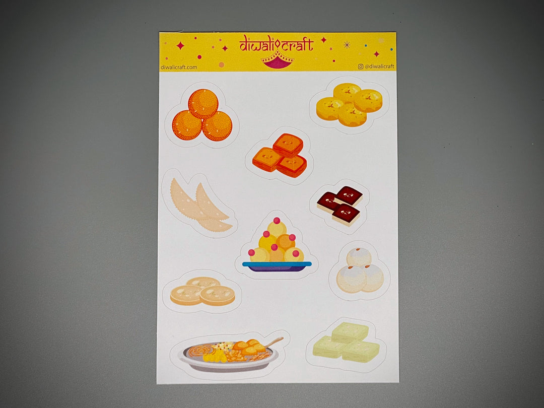 Diwali Stickers - Indian Sweets - 10 stickers on 1 sticker sheet