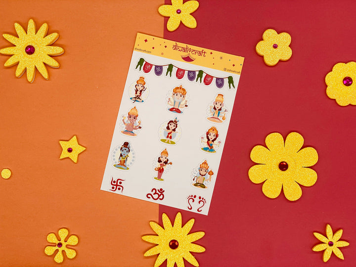 Hindu Gods, Goddesses and Symbols - 13 stickers on 1 sticker sheet