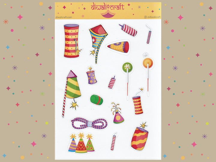Kids Diwali Stickers, 17 Stickers on 1 Sheet