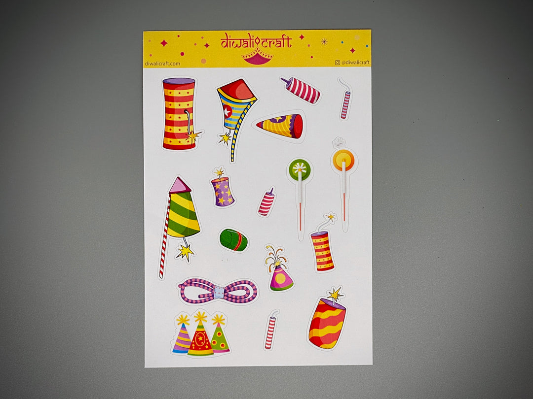 Kids Diwali Stickers, 17 Stickers on 1 Sheet