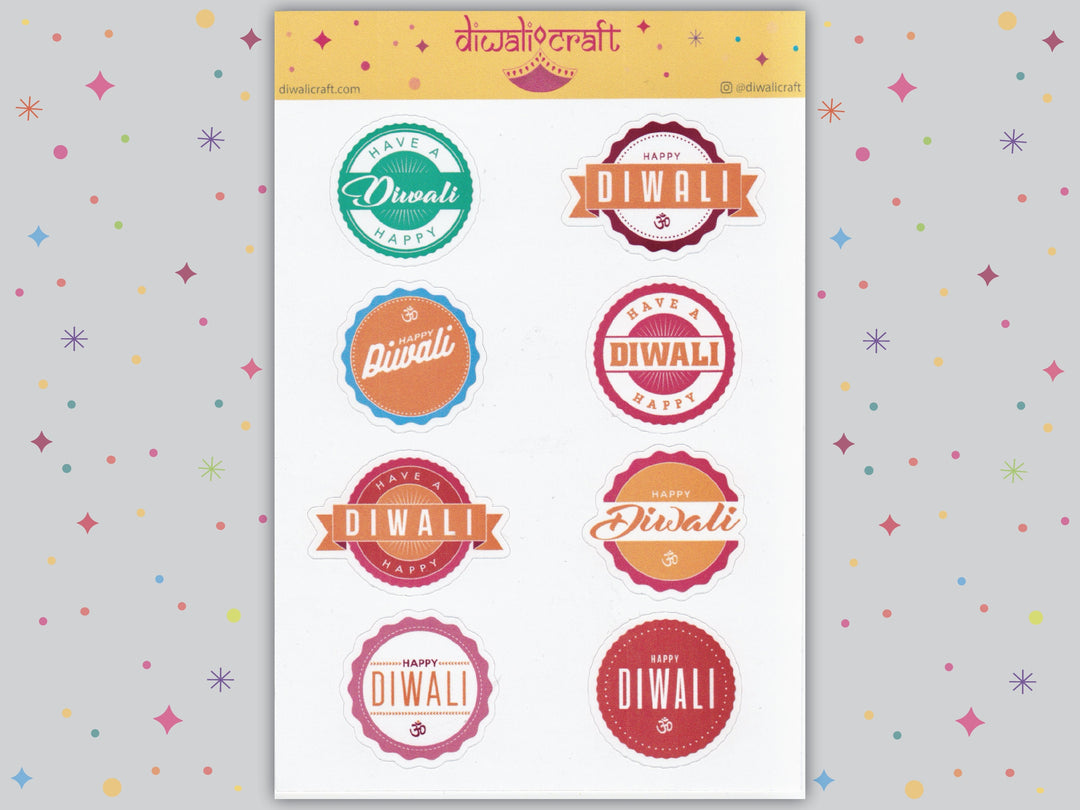 Diwali Stickers - Happy Diwali - 8 stickers on 1 sticker sheet