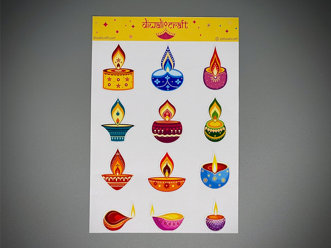 Diwali Stickers - Diya Lamp - 12 stickers on 1 sticker sheet