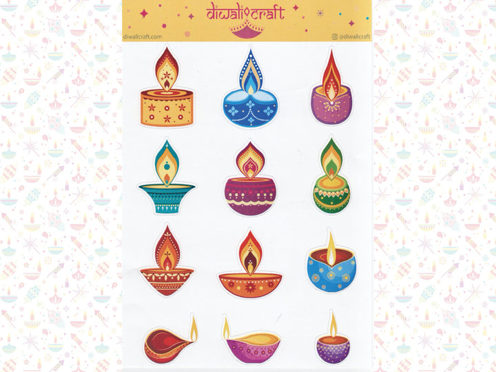 Diwali Stickers - Diya Lamp - 12 stickers on 1 sticker sheet