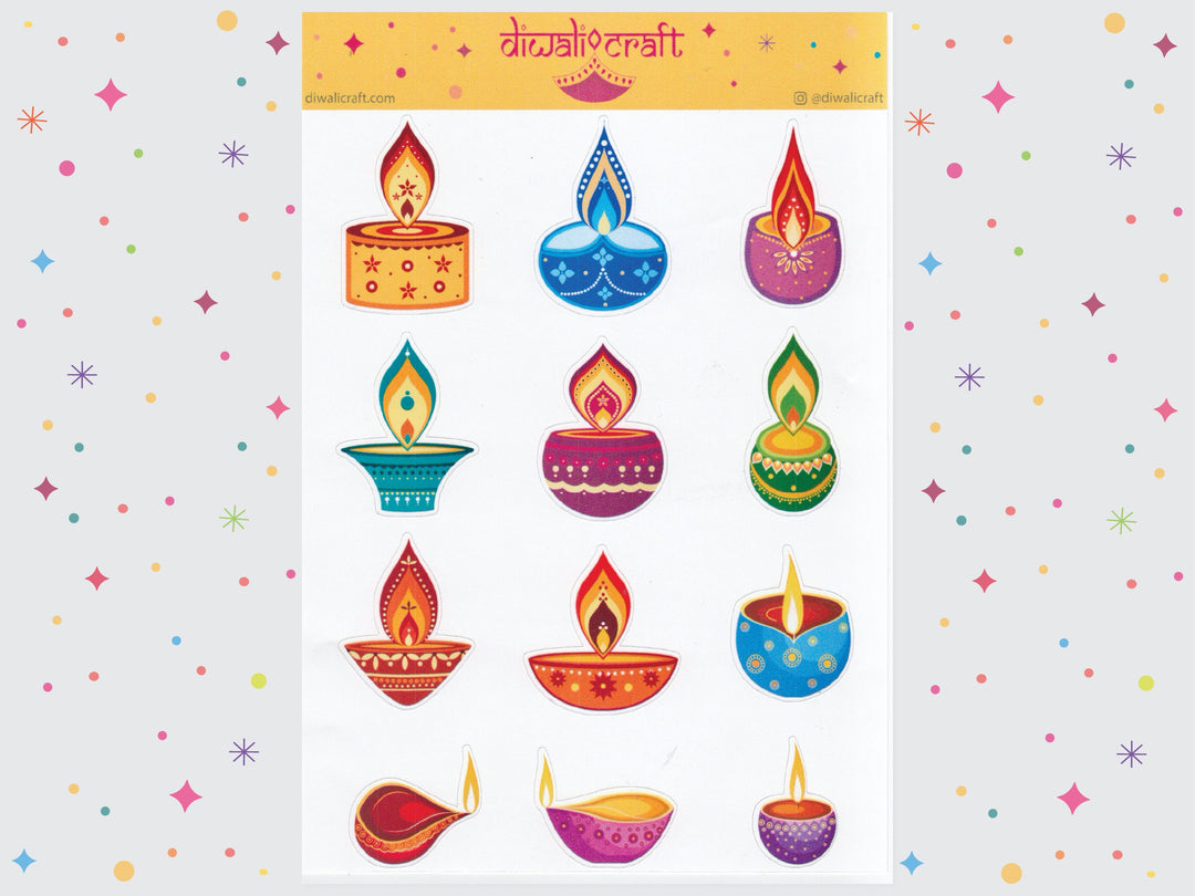 Diwali Stickers - Diya Lamp - 12 stickers on 1 sticker sheet