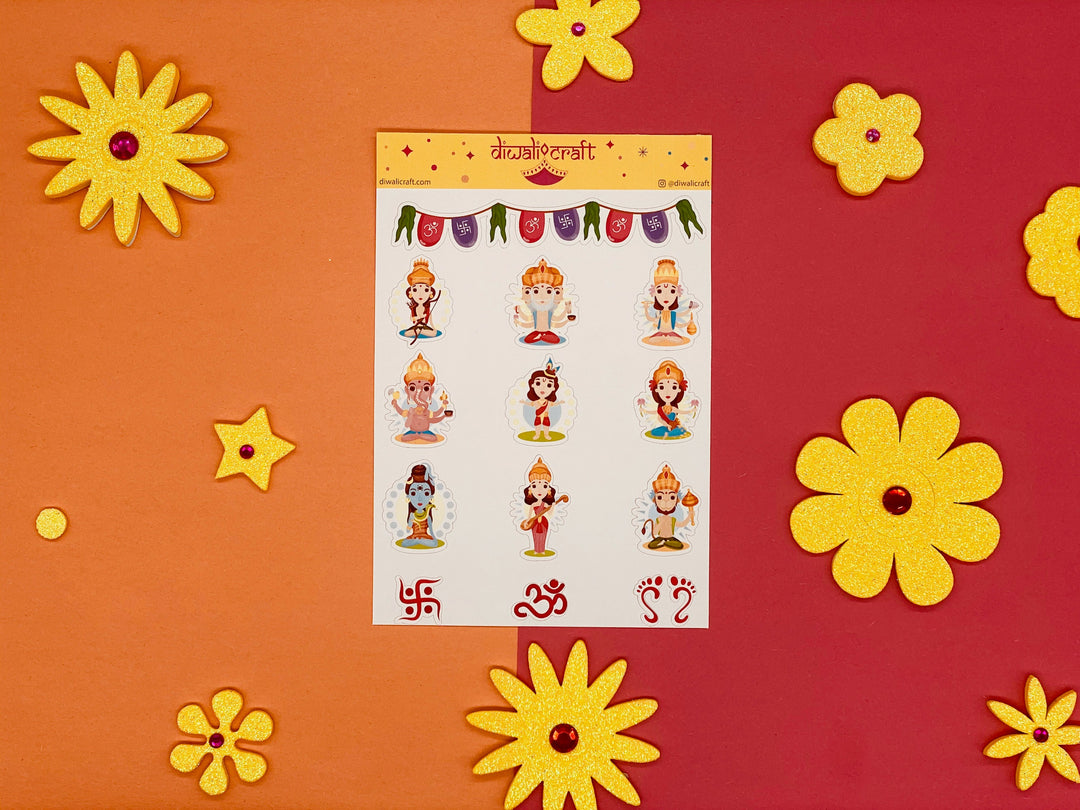 Hindu Gods, Goddesses and Symbols - 13 stickers on 1 sticker sheet