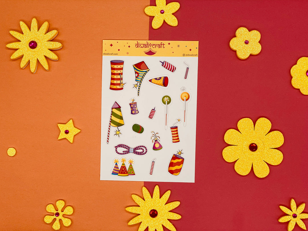 Kids Diwali Stickers, 17 Stickers on 1 Sheet