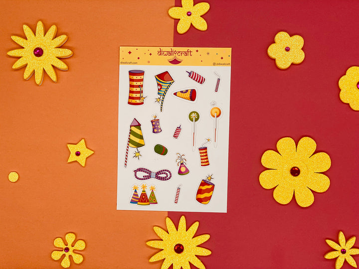 Kids Diwali Stickers, 17 Stickers on 1 Sheet